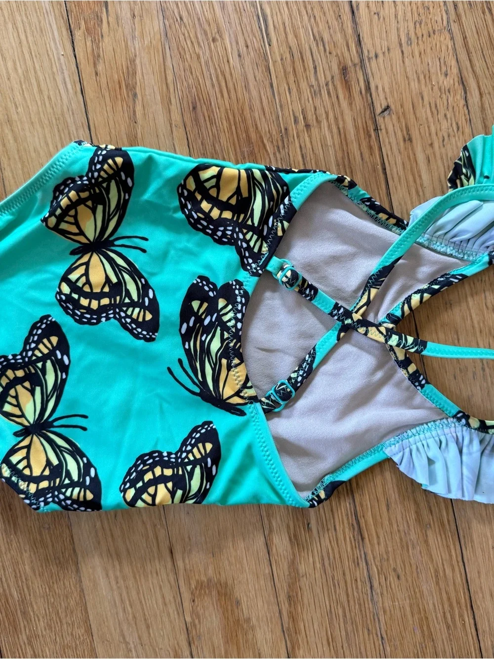 Tea Collection Turquoise One-Piece Swimsuit with Yellow Butterfly Print